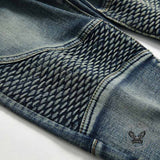 Distressed Paneled Crumpled Cotton Skinny Pants