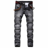 Distressed Paneled Crumpled Cotton Skinny Pants
