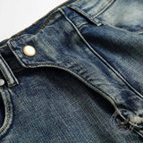 Distressed Paneled Crumpled Cotton Skinny Pants