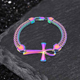 Double-Row Chain Ankh Cross Stainless Steel Bracelet