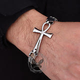 Double-Row Chain Ankh Cross Stainless Steel Bracelet