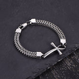 Double-Row Chain Ankh Cross Stainless Steel Bracelet