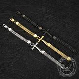 Double-Row Chain Ankh Cross Stainless Steel Bracelet