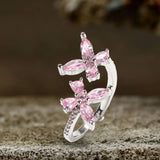 Double Butterfly Zircon Brass Open Ring | Gthic.com