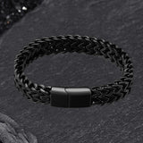 Double Layer Braided Keel Stainless Steel Bracelet 04 Matte Black | Gthic.com