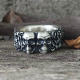 Double Skull Rose Vine Sterling Silver Ring | Gthic.com