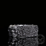 Double Skull Rose Vine Sterling Silver Ring | Gthic.com