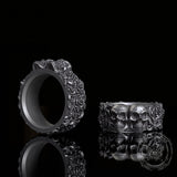 Double Skull Rose Vine Sterling Silver Ring | Gthic.com