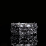 Double Skull Rose Vine Sterling Silver Ring | Gthic.com