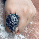 Dragon Horned Samurai Stainless Steel Skull Ring | Gthic.com