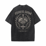 Eternal Curse Skull Inverted Cross Vintage Washed T-Shirt | Gthic.com