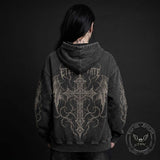 Eternal Fate Winged Cross Vintage Washed Hoodie | Gthic.com