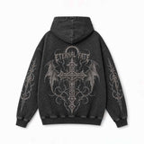 Eternal Fate Winged Cross Vintage Washed Hoodie | Gthic.com