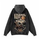 Eternal Pause Skeleton Graphic Vintage Washed Hoodie | Gthic.com