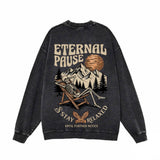 Eternal Pause Skeleton Graphic Vintage Washed Sweatshirt | Gthic.com