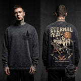 Eternal Pause Skeleton Graphic Vintage Washed Sweatshirt | Gthic.com