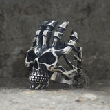Exaggerated Manipulator Skull Sterling Silver Ring | Gthic.com