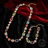 Exquisite Colorful Gemstone Cross Copper Necklace