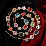 Exquisite Colorful Gemstone Cross Copper Necklace