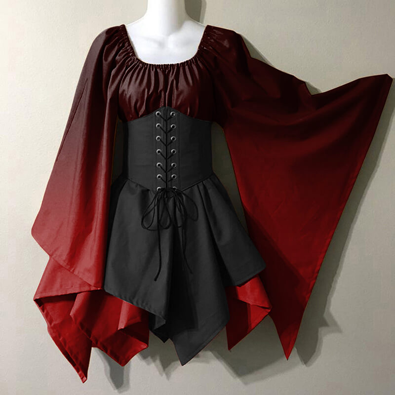 Fairy Trumpet Sleeve Gradient Handkerchief Dress, Red / M (Bust 105 cm) Fairy Trumpet Sleeve Gradient Handkerchief Dress, Red / M (Bust 105 cm)