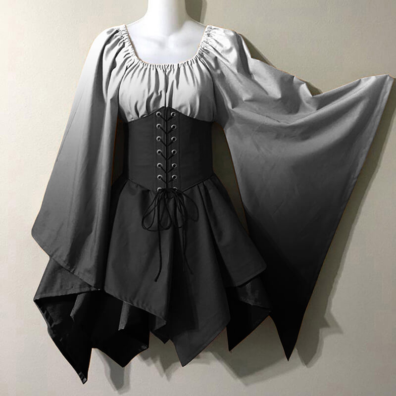Fairy Trumpet Sleeve Gradient Handkerchief Dress, White / S (Bust 100 cm) Fairy Trumpet Sleeve Gradient Handkerchief Dress, White / S (Bust 100 cm)