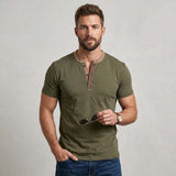 Fashion Colorblock Crew Neck Henley Polo Shirt