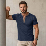 Fashion Colorblock Crew Neck Henley Polo Shirt