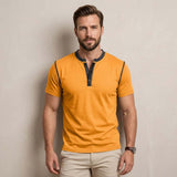 Fashion Colorblock Crew Neck Henley Polo Shirt