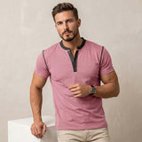 Fashion Colorblock Crew Neck Henley Polo Shirt