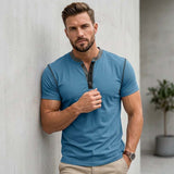 Fashion Colorblock Crew Neck Henley Polo Shirt