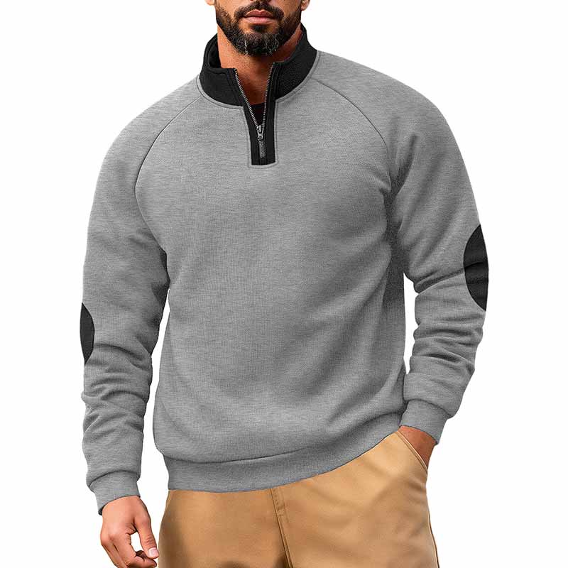 Fashion Colorblock Half-Zip Stand Collar Blue Sweatshirt – GTHIC