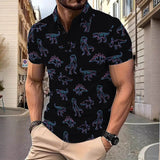Fashion Colorful Dinosaur Print Short Sleeve Polo Shirt