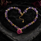 Fashion Dried Flower Natural Stone Stainless Steel Necklace | Gthic.com