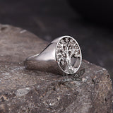 Fashion Gem Hollowed Tree Of Life Stainless Steel Viking Ring