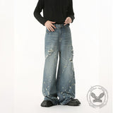 Fashion High Street Irregular Distressed Straight Jeans | Gthic.com