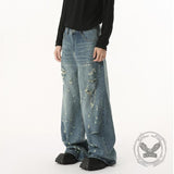 Fashion High Street Irregular Distressed Straight Jeans | Gthic.com