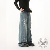 Fashion High Street Irregular Distressed Straight Jeans | Gthic.com
