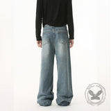 Fashion High Street Irregular Distressed Straight Jeans | Gthic.com