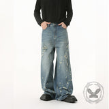 Fashion High Street Irregular Distressed Straight Jeans | Gthic.com
