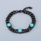 Fashion Inlaid Turquoise Cuban Chain Stainless Steel Bracelet | Gthic.com