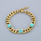 Fashion Inlaid Turquoise Cuban Chain Stainless Steel Bracelet | Gthic.com