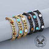 Fashion Inlaid Turquoise Cuban Chain Stainless Steel Bracelet | Gthic.com