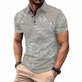 Fashion Leaf Print Short Sleeve Lapel Polo Shirt 01 | Gthic.com