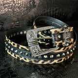 Fashion Leopard Print Rivet Splicing PU Leather Belt