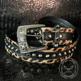 Fashion Leopard Print Rivet Splicing PU Leather Belt