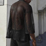 Fashion Mesh Hollow Long Sleeve Shawl Shirt 02 | Gthic.com
