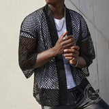 Fashion Mesh Hollow Long Sleeve Shawl Shirt 03 | Gthic.com