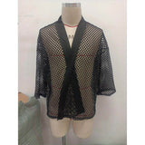 Fashion Mesh Hollow Long Sleeve Shawl Shirt