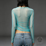 Fashion Mesh Splice Palm Pattern Crop Top