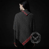 Fashion Plaid Patchwork Irregular Stand Collar Sweater | Gthic.com